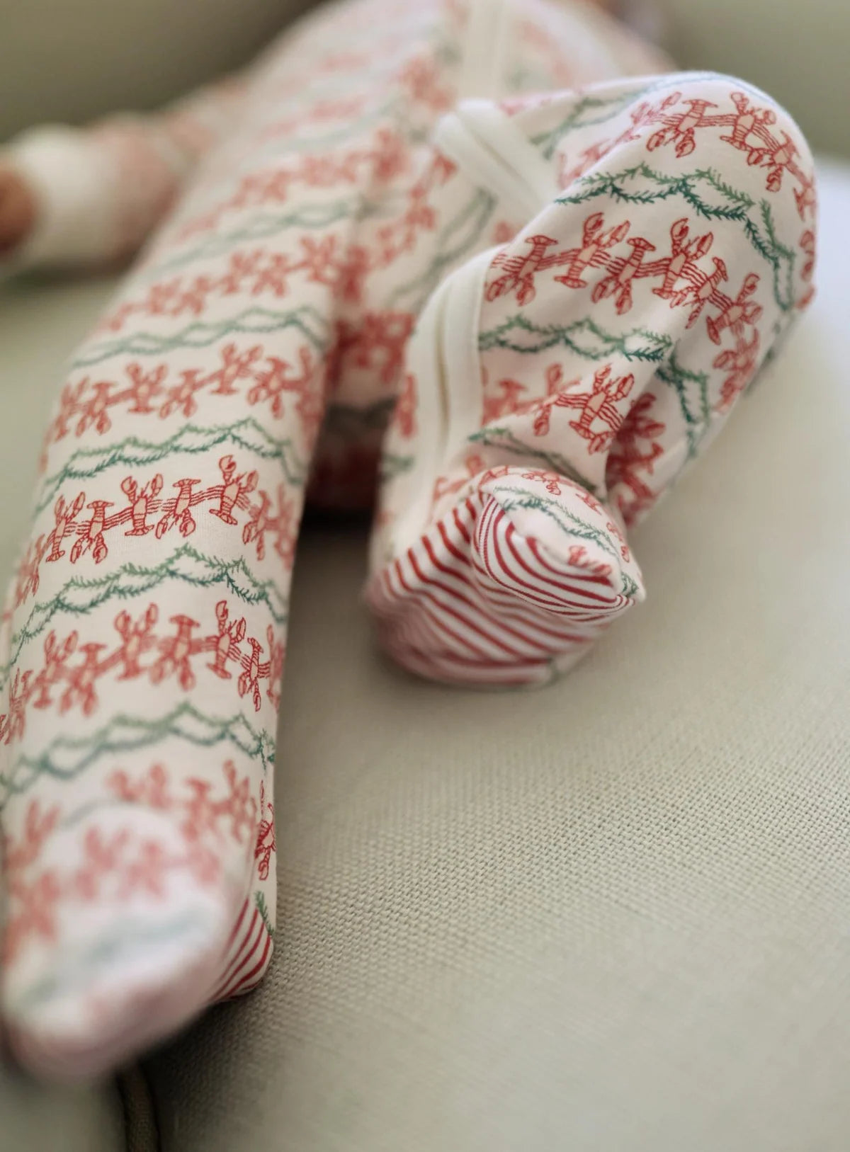 Joy Street Zip Footie in Christmas Lobsters