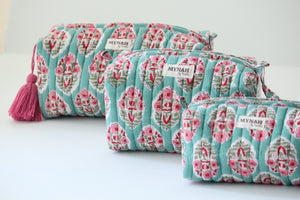MYNAHbySmitha Quilted Travel Bag in Turquoise Bouquet Print -Assorted Sizes