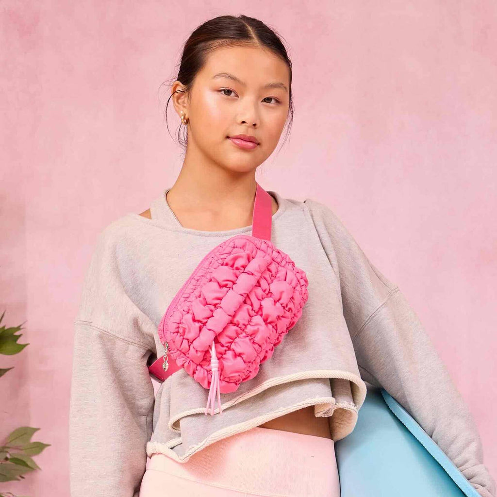 OMG Accessories Quilted Scrunchies Fanny Pack in Hot Pink
