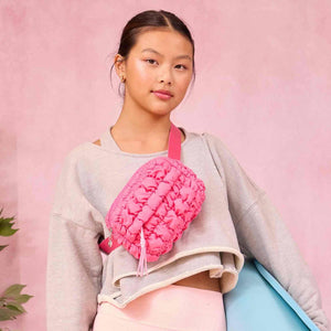 OMG Accessories Quilted Scrunchies Fanny Pack in Hot Pink