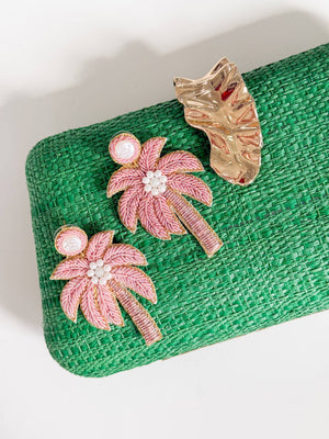 Gaby & Grace  Pink Palm Tree Beaded Earrings
