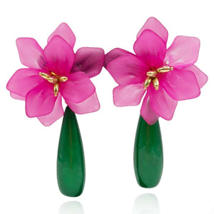 Michael Nash Jewelry Flora Fuchsia Resin Floral Clip On Earring With Green Drop