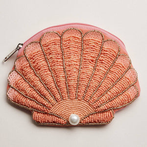 Frem Seashell Beaded Coin Purse with Pearl Accent