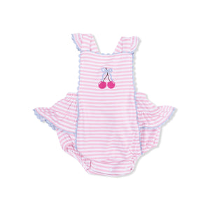 Angel Dear Ric Rac Ruffle Sunsuit in Cherry Stripe