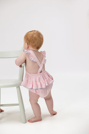 Angel Dear Ric Rac Ruffle Sunsuit in Cherry Stripe