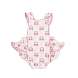 Angel Dear Ric Rac Ruffle Sunsuit in Sweet Strawberries