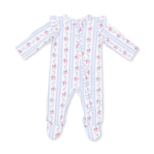 Angel Dear 2 Way Ruffle Sleeve Zipper Footie in Anna Floral Stripe