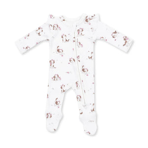 Angel Dear 2 Way Zipper Ruffle Sleeve Footie in Explorer Puppy Pink