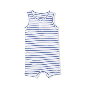 Angel Dear Henley Shortie Romper in Navy Stripe