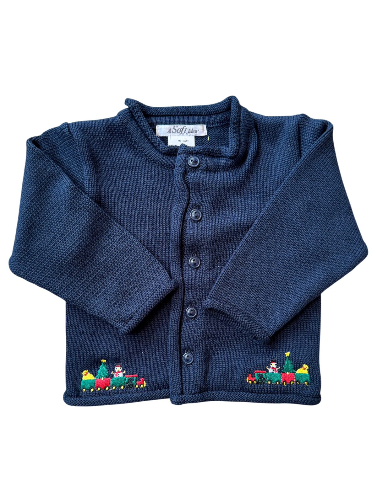 A Soft Idea Christmas Train Cardigan in Navy