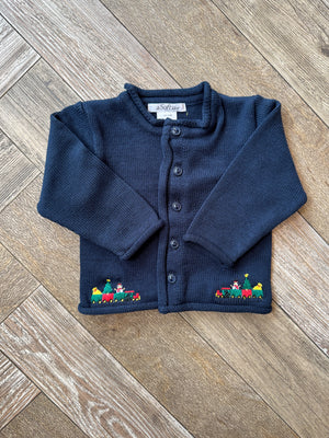 A Soft Idea Christmas Train Cardigan in Navy
