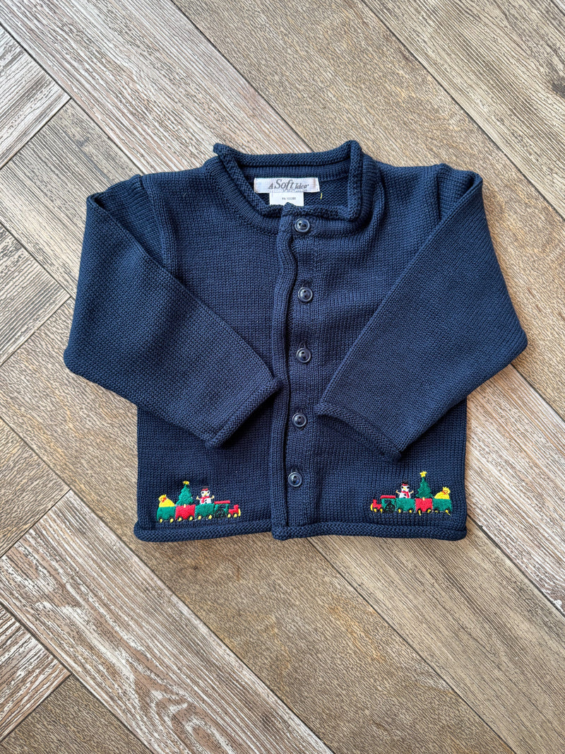A Soft Idea Christmas Train Cardigan in Navy