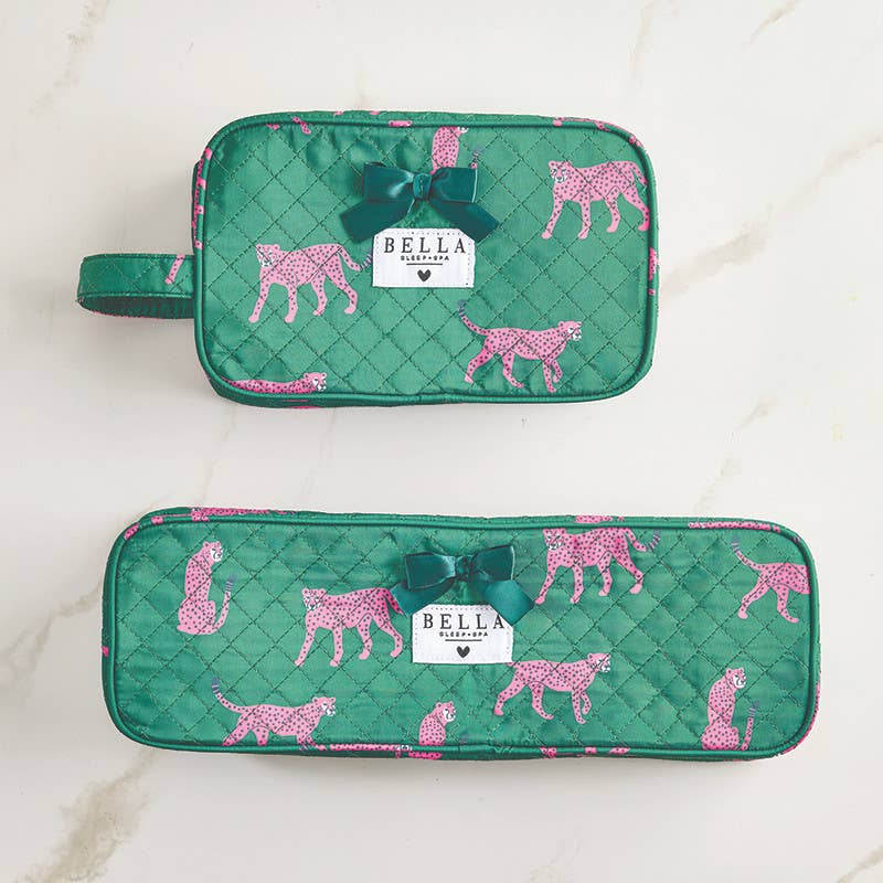 Bella Sleep Spa Quilted Hair Tool Bag in Green + Cheetahs