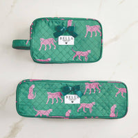 Bella Sleep Spa Quilted Hair Tool Bag in Green + Cheetahs