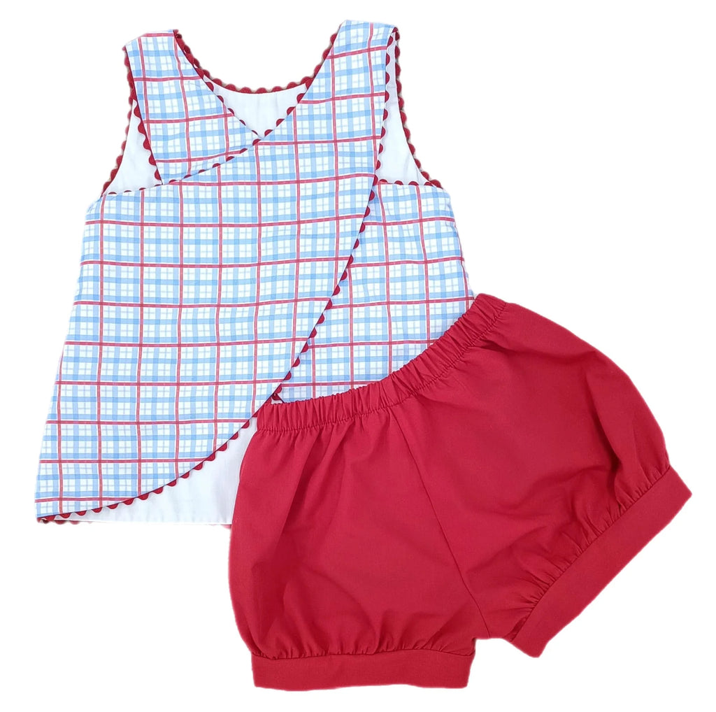 James & Lottie Sammy Bloomer Banded Short Set in Patriotic Plaid