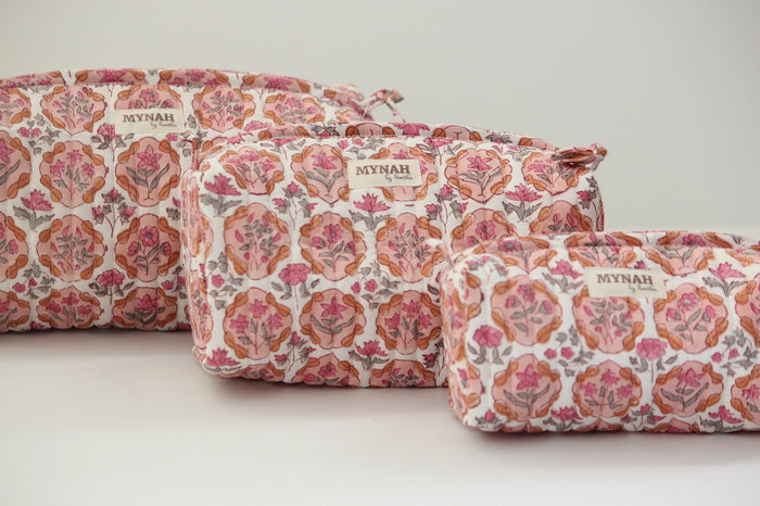 MYNAHbySmitha Quilted Travel Bag in Apricot Blush Floral -Assorted Sizes
