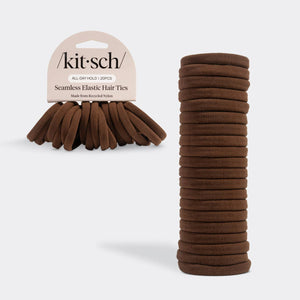 KITSCH Recycled Fabric Seamless Hair Elastics 20pc Set in Chocolate