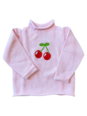 A Soft Idea Cherries Roll Neck Sweater in Light Pink