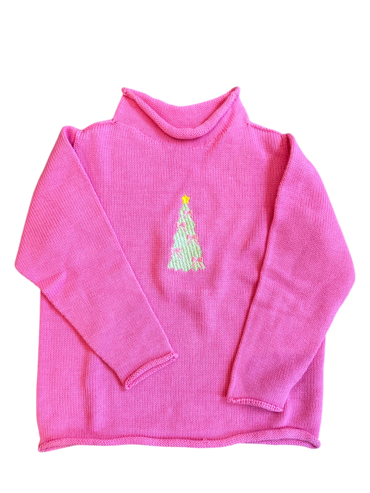 A Soft Idea Christmas Tree with Bows Roll Neck Sweater in Fuchsia