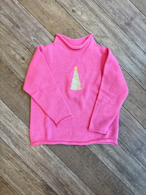 A Soft Idea Christmas Tree with Bows Roll Neck Sweater in Fuchsia