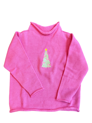 A Soft Idea Christmas Tree with Bows Roll Neck Sweater in Fuchsia