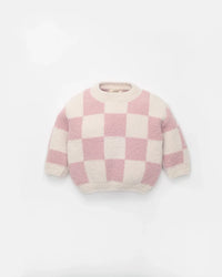 7AM Enfant Boxy Fuzzy Sweater in Ash Rose Checkers