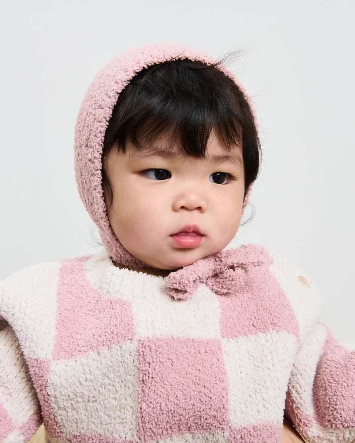 7AM Enfant Boxy Fuzzy Sweater in Ash Rose Checkers