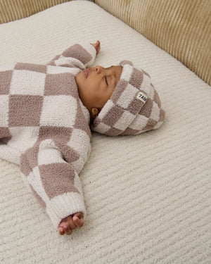 7AM Enfant Boxy Fuzzy Sweater in Ecru Checkers