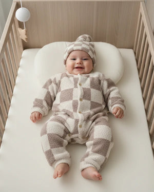 7AM Enfant Fuzzy Checkers Jumpsuit in Ecru Taupe