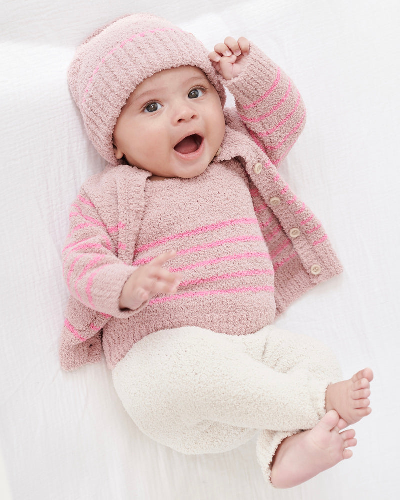 7AM Enfant Fuzzy Camisole and Cardigan Set in Pink Stripe