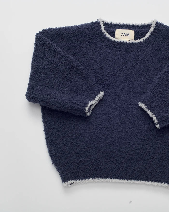 7AM Enfant Boxy Fuzzy Sweater in Navy