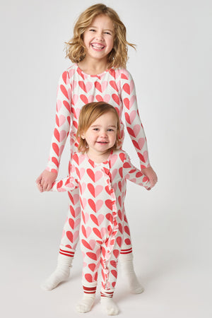 Pink Chicken Bamboo Pajama Set in Pink Half Hearts