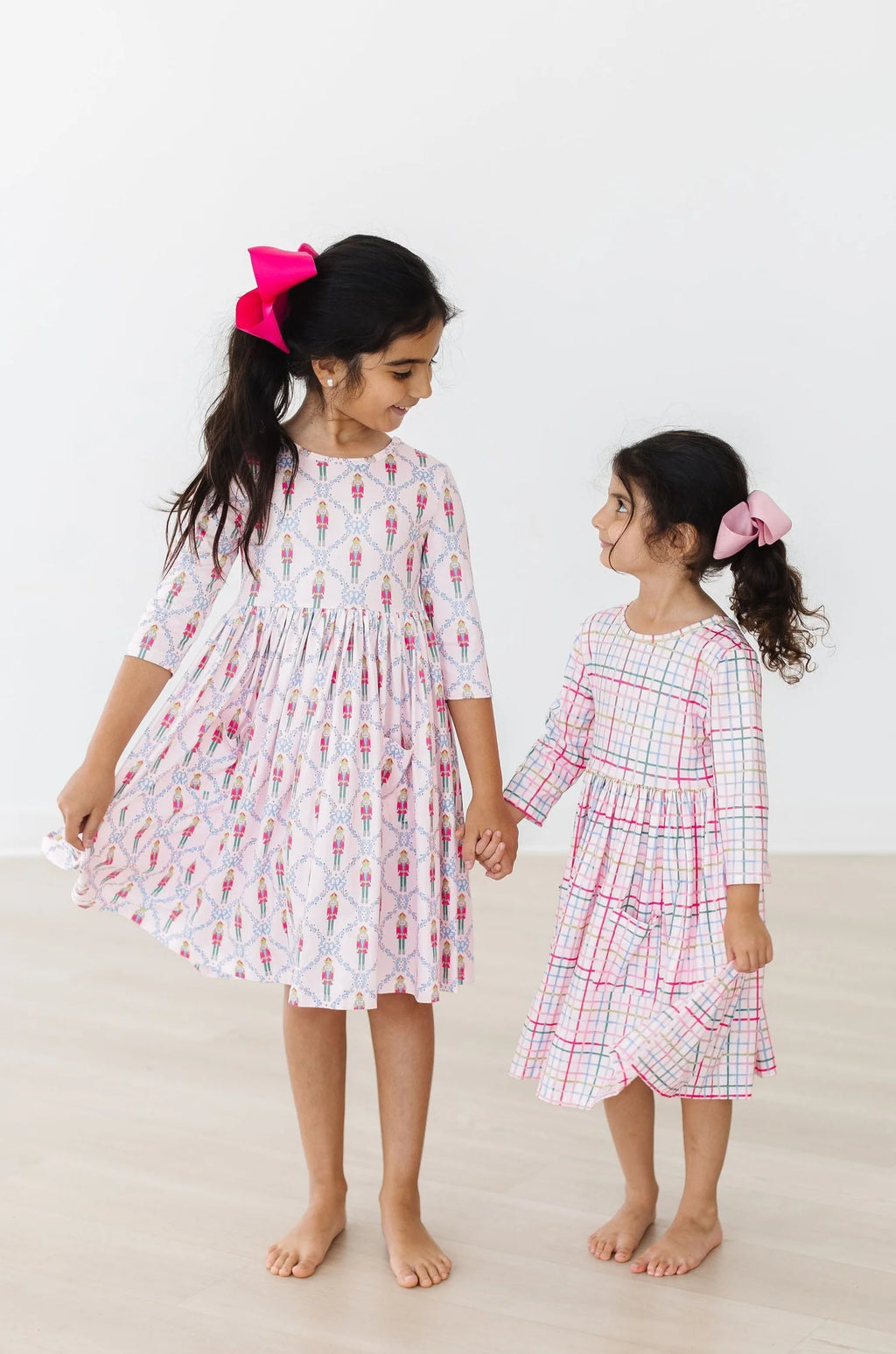 Mila & Rose 3/4 Sleeve Pocket Twirl Dress in Pink Nutcracker