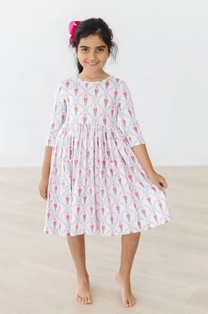 Mila & Rose 3/4 Sleeve Pocket Twirl Dress in Pink Nutcracker