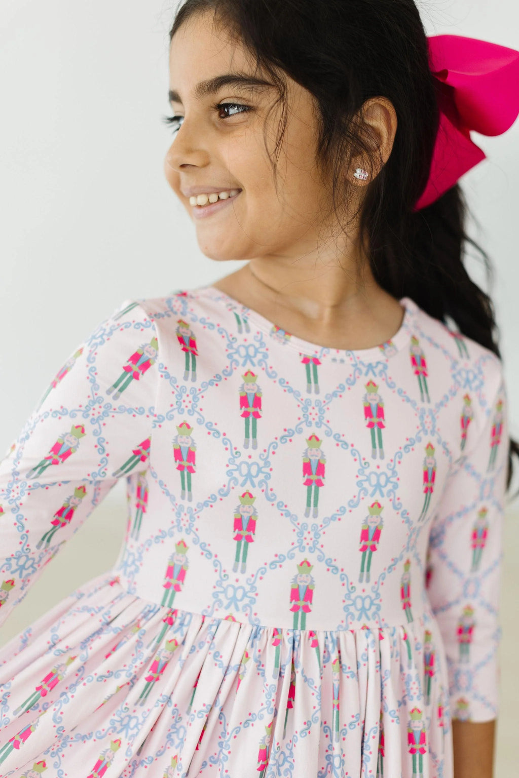 Mila & Rose 3/4 Sleeve Pocket Twirl Dress in Pink Nutcracker