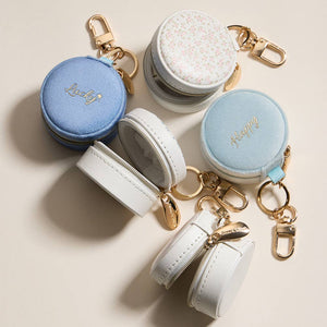 Sensibling Corp. Floral Pattern Printed Round Shaped Travel Jewelry Case Keychain / Bag Charm