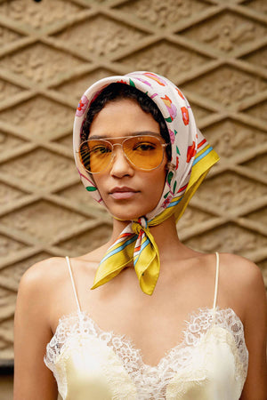 Jessie Zhao New York Double Sided Silk Scarf in Limoncello Jardin
