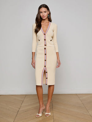 L'Agence Irvin Pointelle Cropped Cardigan in Ecru