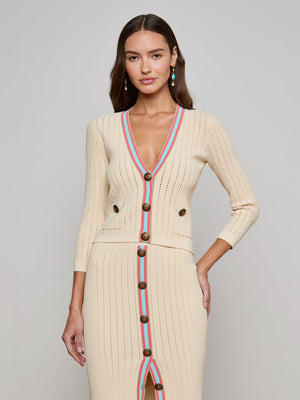 L'Agence Irvin Pointelle Cropped Cardigan in Ecru