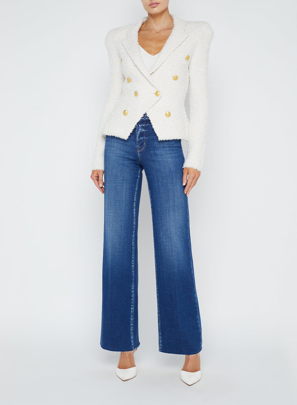 L'Agence Bethany Knit Blazer in Ivory/Gold