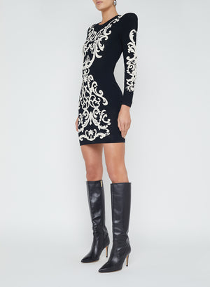 L'Agence Amadi Jacquard Dress in Black/Bone