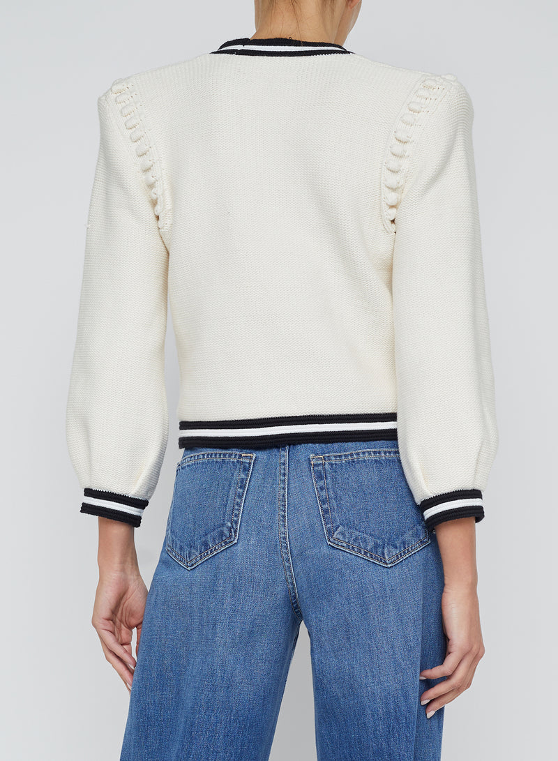 L'Agence Kaito Contrast Trim Cardigan in Ivory/Black