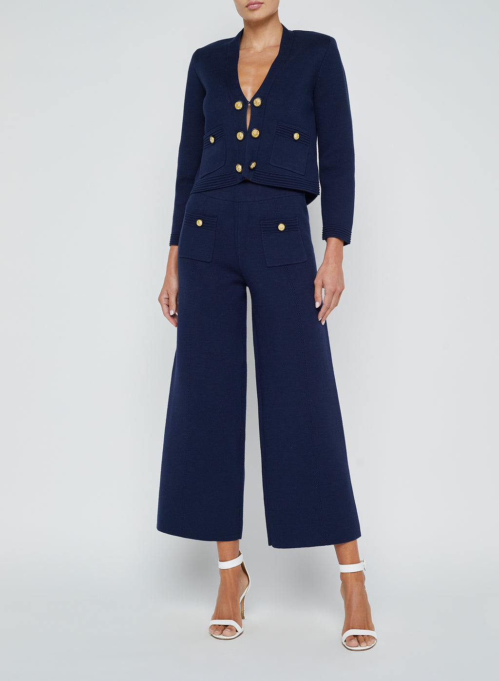 L'Agence Madrid Wide Leg Pant in Midnight/Gold