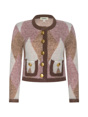 L'Agence Siobhan Fuzzy Argyle Cardigan in Natural/Mauve