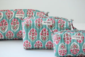 MYNAHbySmitha Quilted Travel Bag in Turquoise Bouquet Print -Assorted Sizes