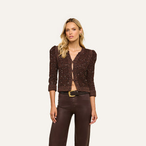 L'Agence Thistle Sequined Cardigan in Black/Java/Sequins