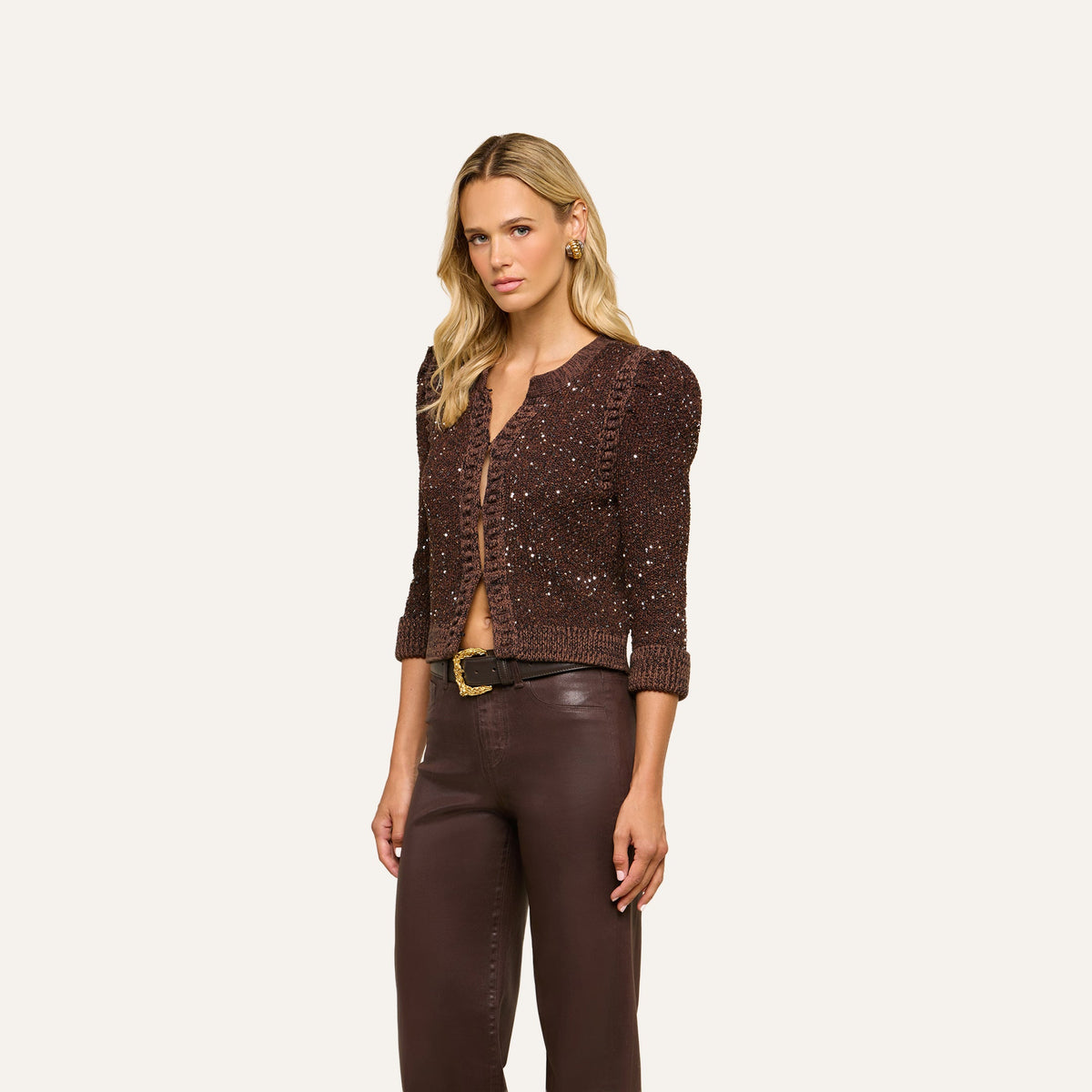 L'Agence Thistle Sequined Cardigan in Black/Java/Sequins