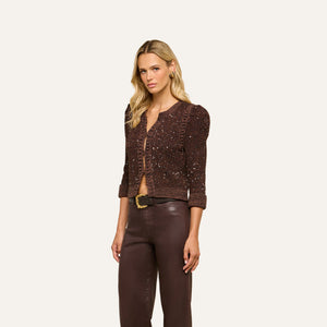 L'Agence Thistle Sequined Cardigan in Black/Java/Sequins