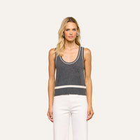 L'Agence Filou Cashmere Tank in Heather Charcoal/Ivory