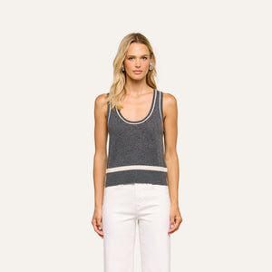 L'Agence Filou Cashmere Tank in Heather Charcoal/Ivory
